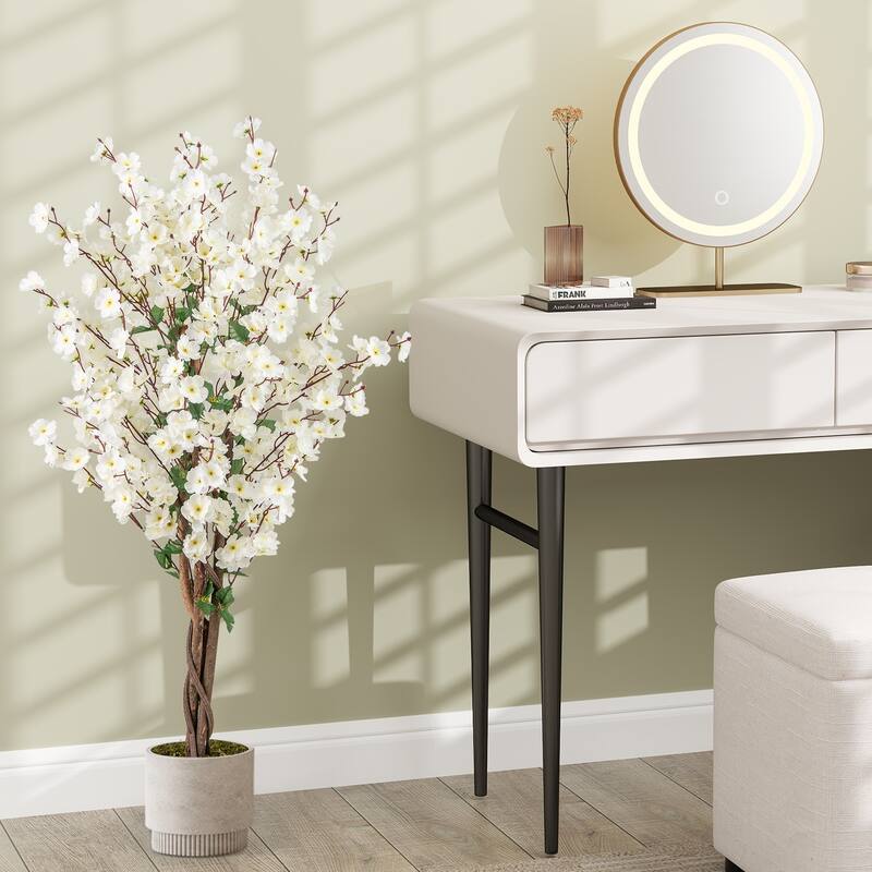 Gymax 2PCS 47'' Artificial Winter Sweet Tree Faux Plum Blossom Plant