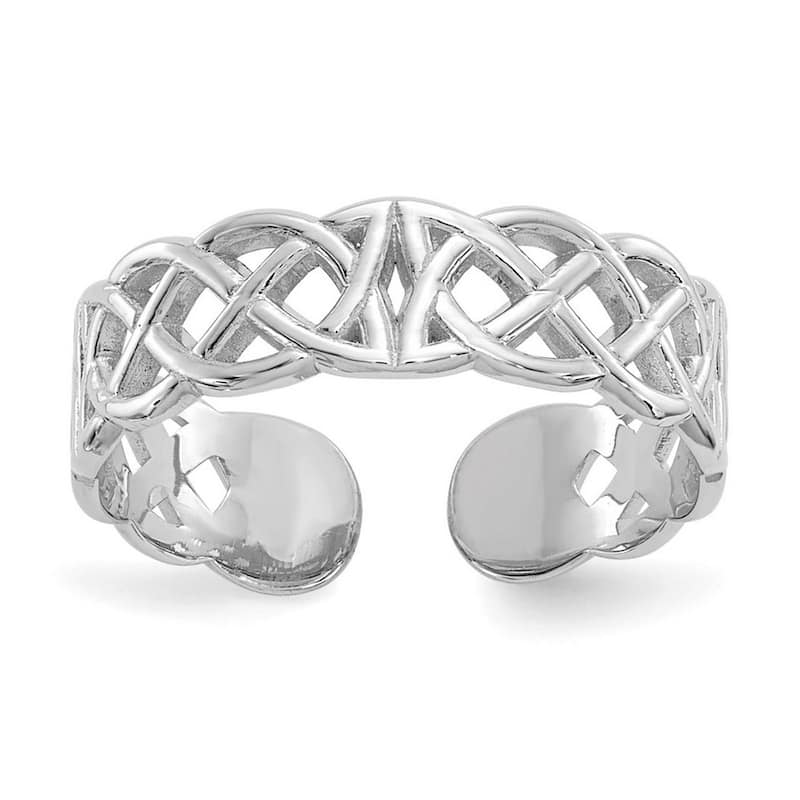 Curata 14 karat Yellow or White Gold 4mm Woven Celtic Knot Adjustable Toe Ring - White