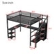 preview thumbnail 17 of 18, Black Metal Loft Bed Frame with Staircase Built-in Wardrobe, Light Strip, Underbed L Shaped Desk, Shelves and Charging Station