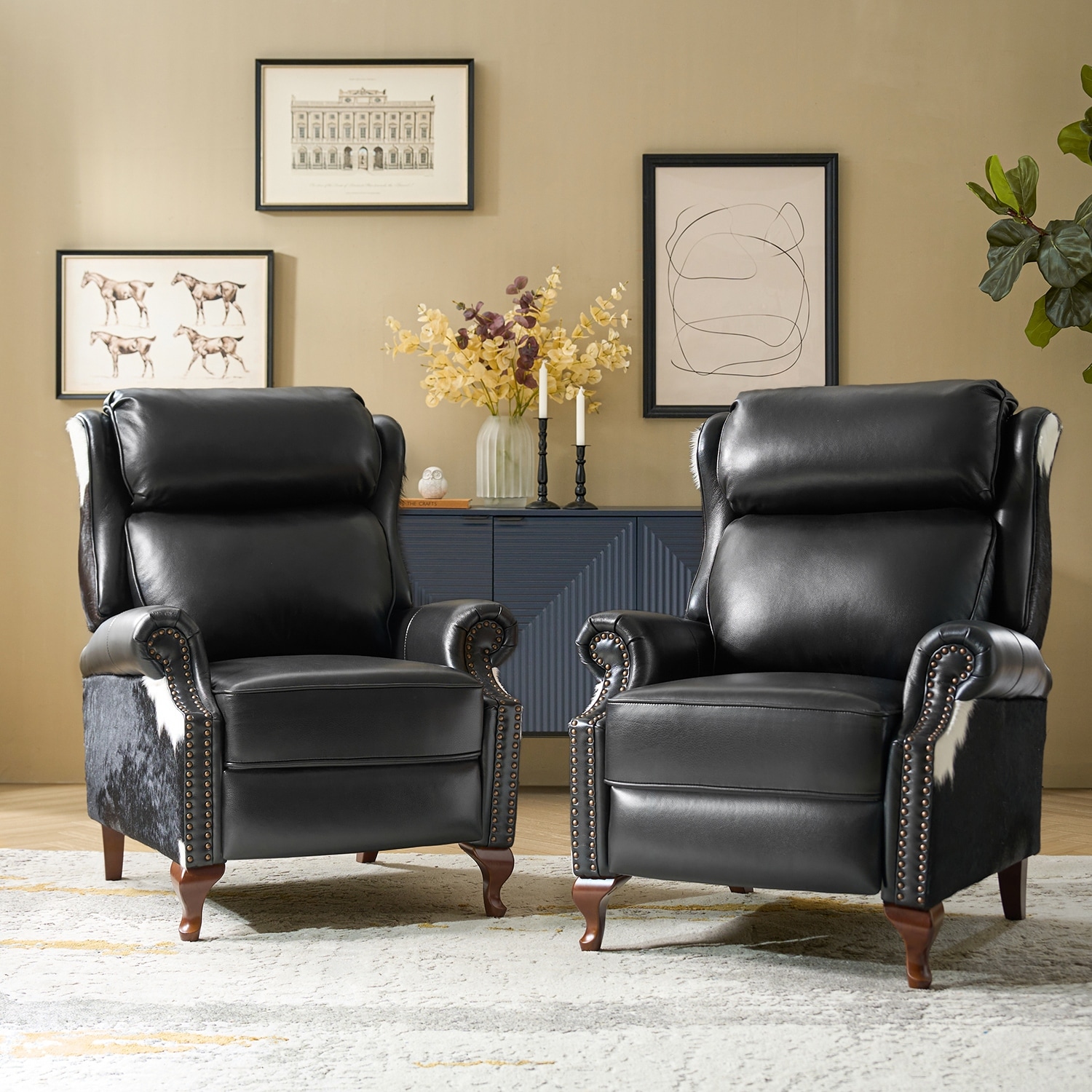 Luigi Traditional Genuine Leather Manual Recliner with Nailed Trim Set of 2 by HULALA HOME