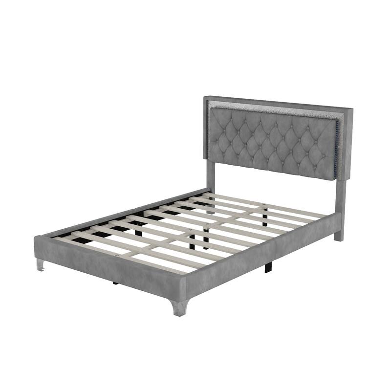 Full Size Upholstered Bed Frame with LED Lights