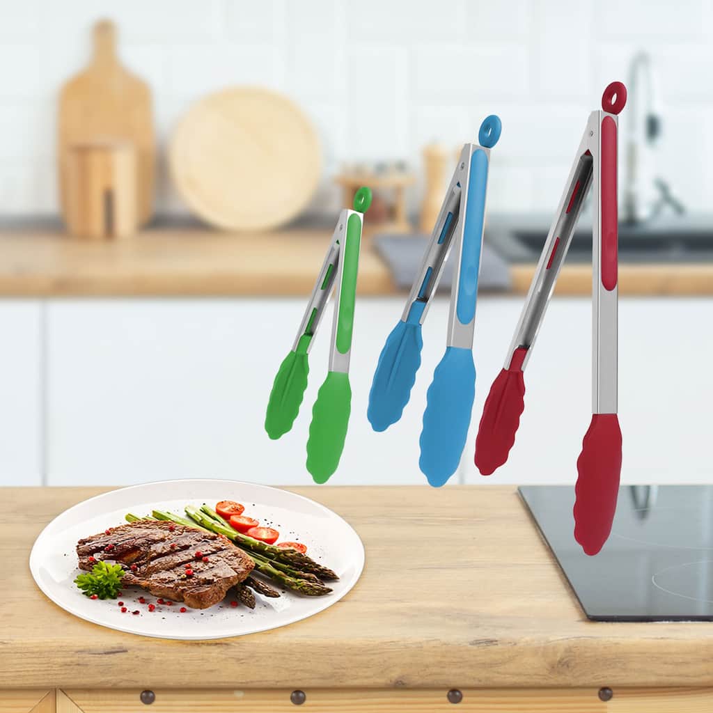 Stainless Steel Kitchen Tongs Set Silicone Cooking Tongs 3Pcs