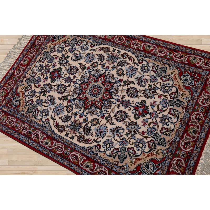 2'4''x3'4'' Hand Knotted Wool Ivory Isfahan Traditional 500 KPSI Rug - 2' 4'' x 3' 4''
