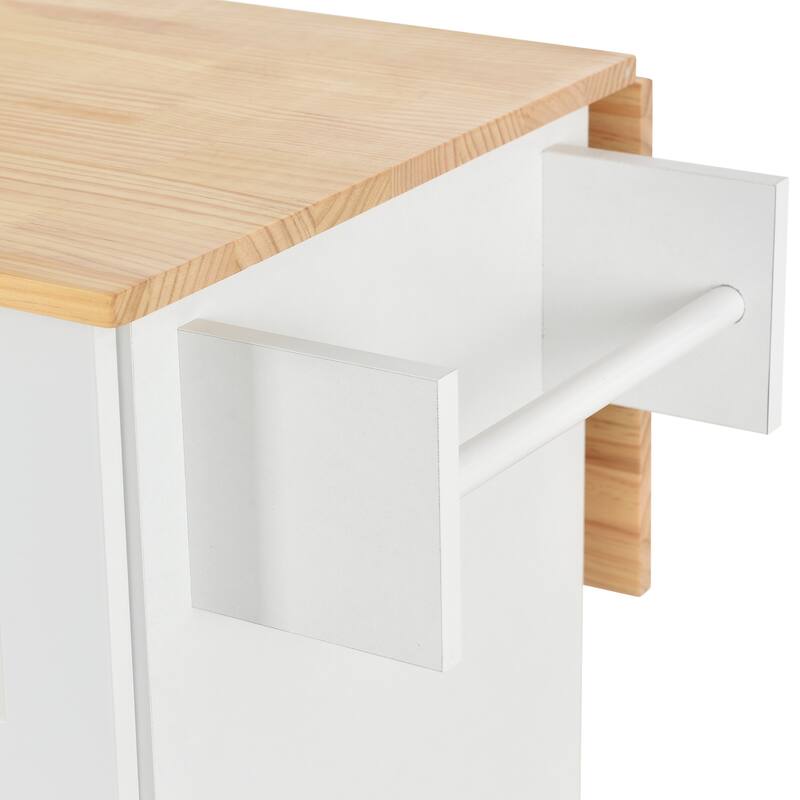 Mobile Drop Leaf Kitchen Cart on Locking Wheels with Wood Top, 52.7'' Large Storage Cabinets with Adjustable Shelves & 3 Drawer
