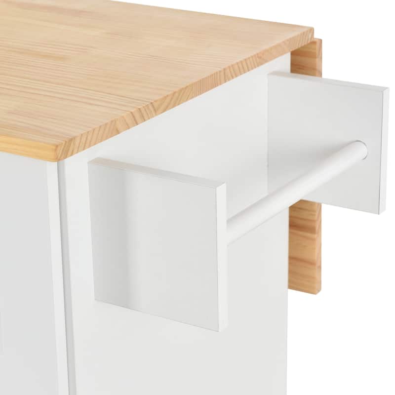 Rolling Mobile Kitchen Island with Solid Wood Top and Locking Wheels,52.7 Inch Width,Storage Cabinet and Drop Leaf Breakfast Bar
