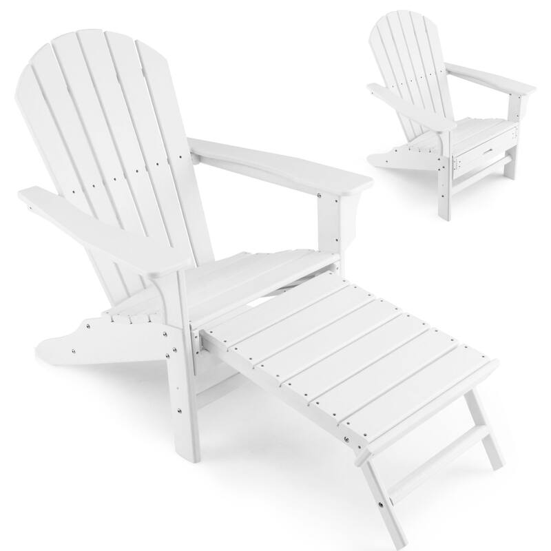 Gymax Patio Adirondack Chair HDPE Outdoor Lounge Chair w/ Retractable