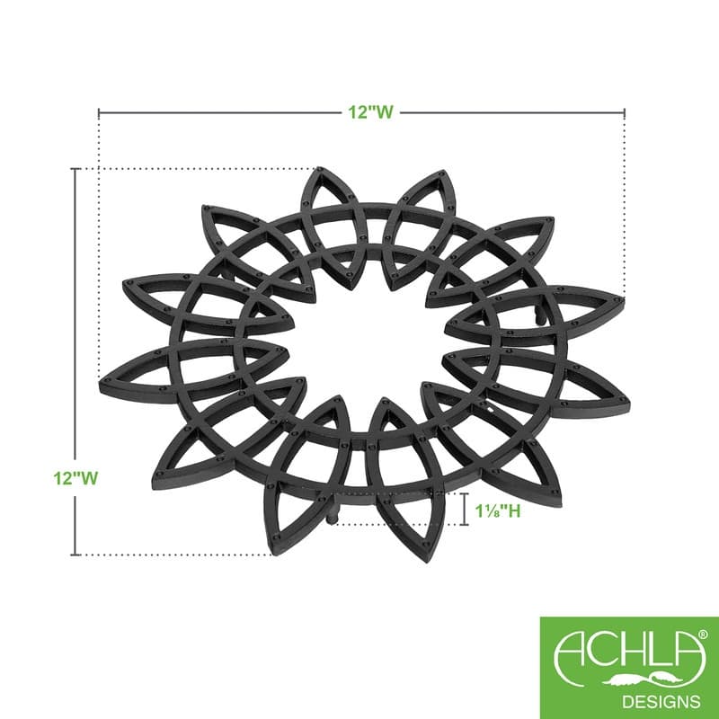 Achla Designs 12"W Black Powedercoat Finish Wrought Iron Flower Trivet (Set of 2)