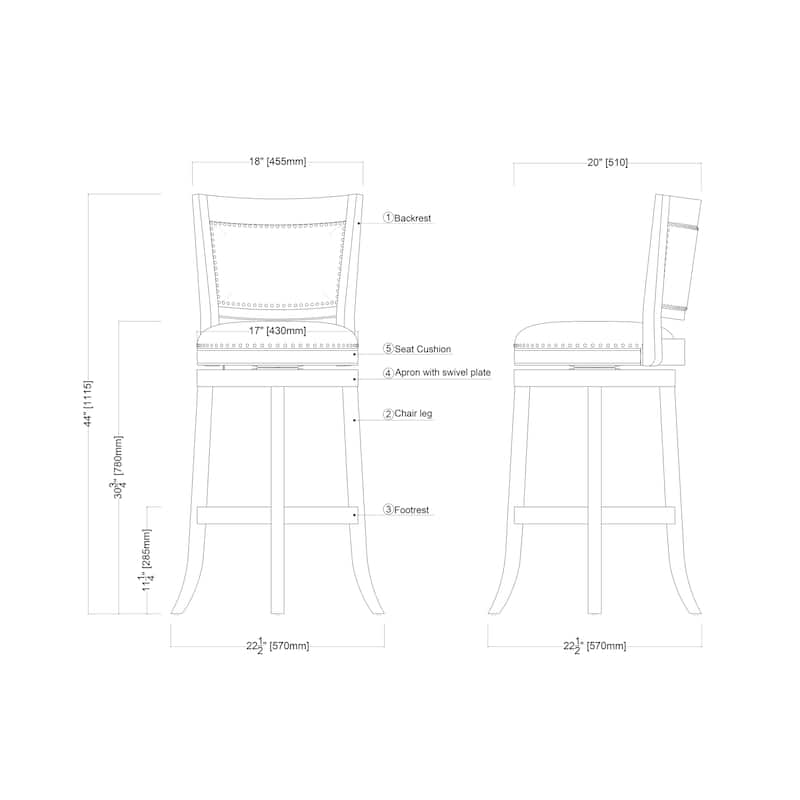 Melrose Wood Upholstered Swivel Counter Barstool