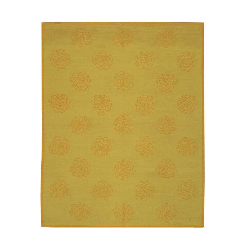 Yellow Handwoven Wool Contemporary Flat Weave Rug 6' x 8' - Modern Plaid Pattern Surged Edge Subtle Hues - N/A