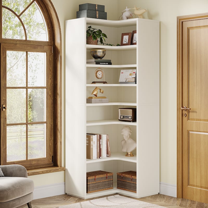9-Tier Corner Shelf, 65" Tall Modern Corner Bookshelf Bookcase