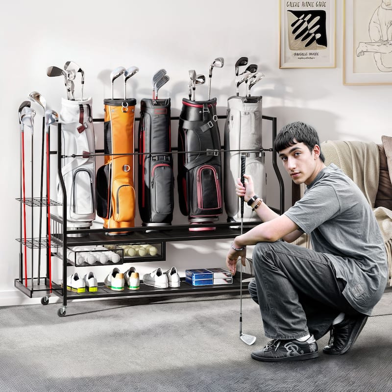 Moasis Sports Rack Equipment Garage Organizer Golf Sports Storage With Wheels
