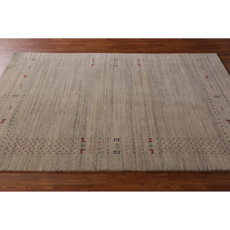 Hand Knotted Oriental 100% Wool Carpet Tribal Animal Pictorial Beige & Ivories Gabbeh Area Rug - 7' 9'' X 5' 1''