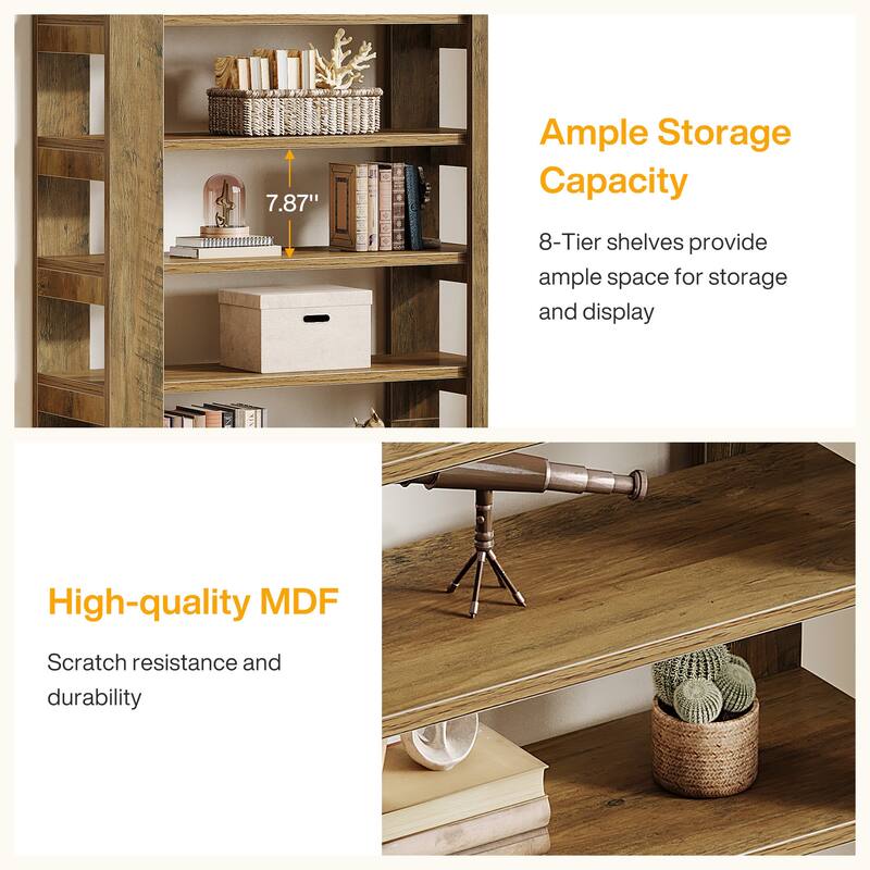 70.87" Arched Bookshelf, Wooden Bookcase with Storage, Book Shelf for Living Room, Bedroom, Office, Library