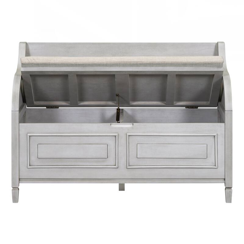Rustic Style Solid wood Entryway Multifunctional Storage Bench with Safety Hinge