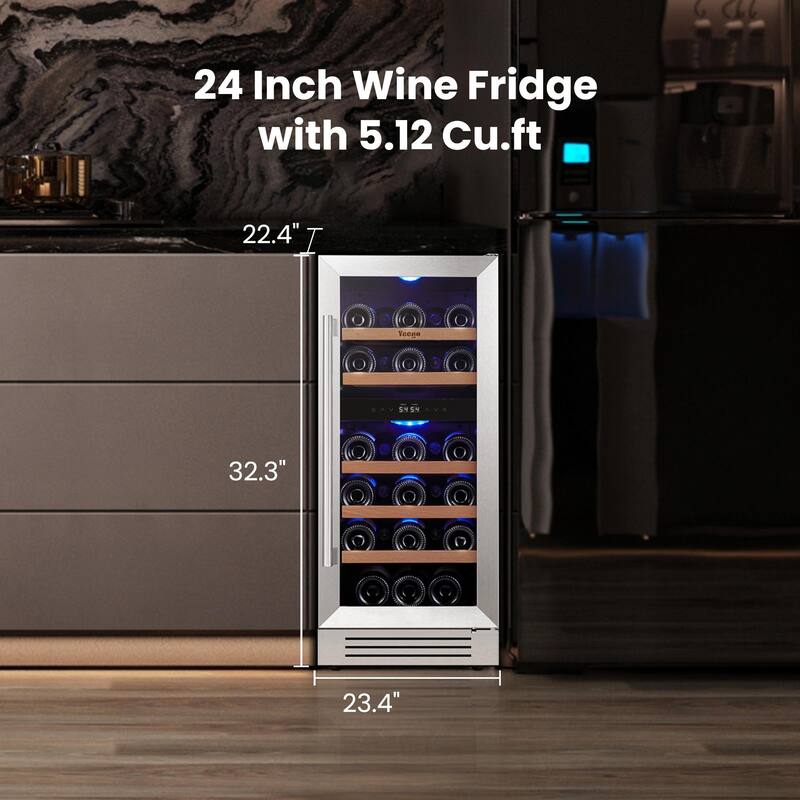 Yeego 14.8 in.28-Bottle Dual Zone Wine Cooler Refrigerator Fridge with Built-In/Freestanding Design