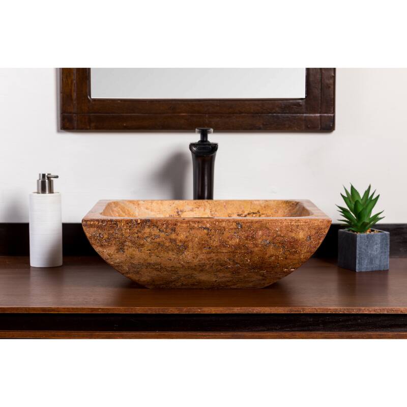 Natural Stone Vessel Bathroom Sink - Rectangular Stone Sink