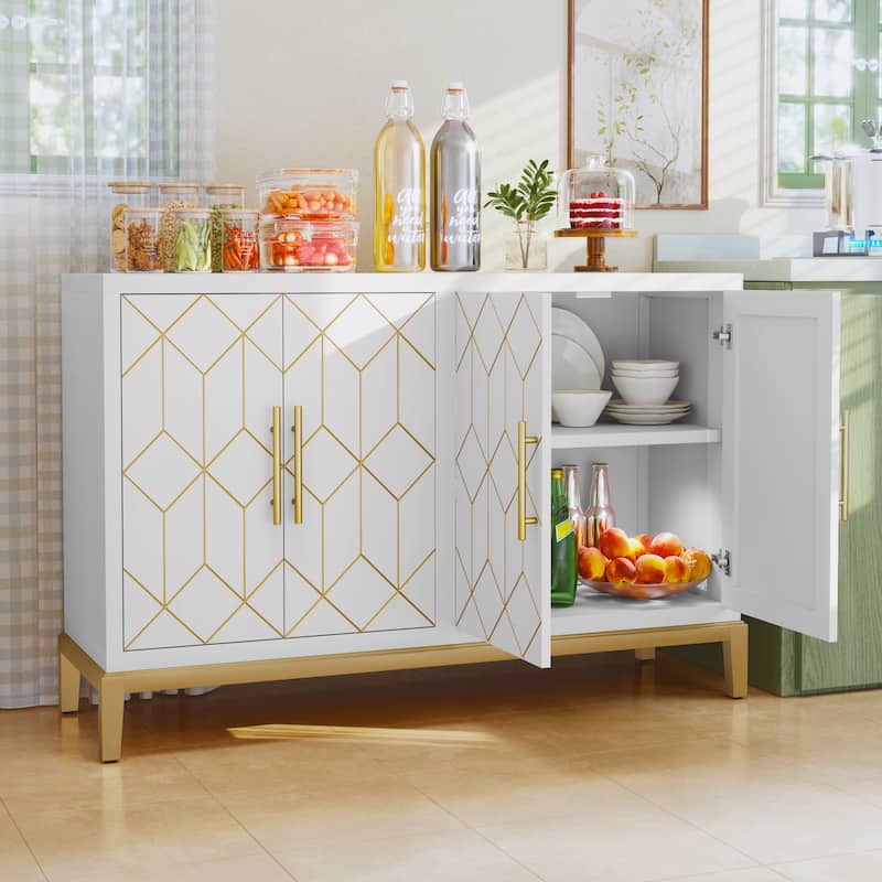 4 Doors Sideboard Buffet Cabinet with Gold Trim