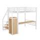 preview thumbnail 5 of 7, Full Size Metal Loft Bed with Desk, Storage Staircase, Wardrobe, and Reversible Stairs - White