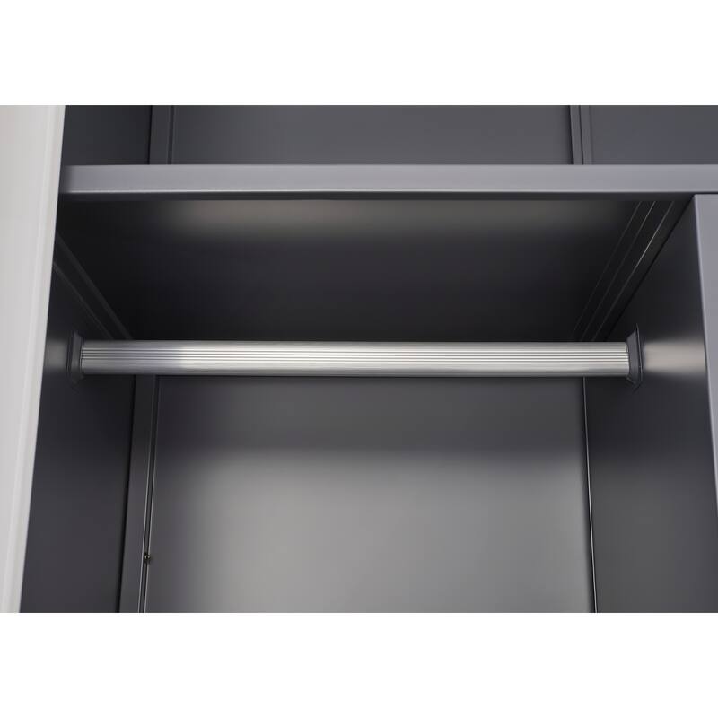 Gray Metal Large-Capacity Wardrobe with Hanging Rod and Locks for Bedroom and Living Room