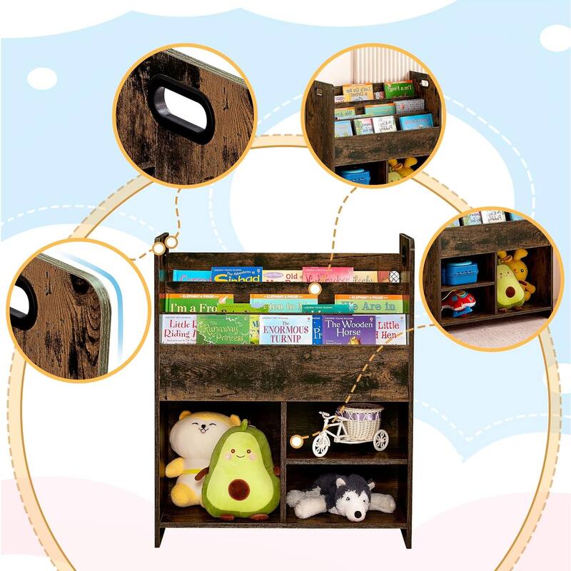 VECELO Kids Bookshelf, Wooden Toy Storage Cabinet Organizer or Kids Room, Bedroom, Nursery, Kindergarten, Bookcase with Shelves