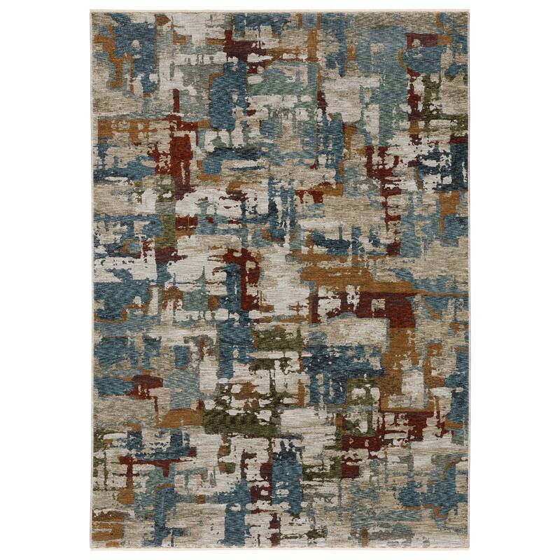 Style Haven Hendrix Industrial Abstract Blue/ Multi Fringe Edge Area Rug - 3' 3" x 5' - Runner/Rectangle