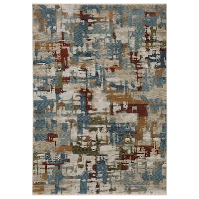 Style Haven Hendrix Industrial Abstract Blue/ Multi Fringe Edge Area Rug
