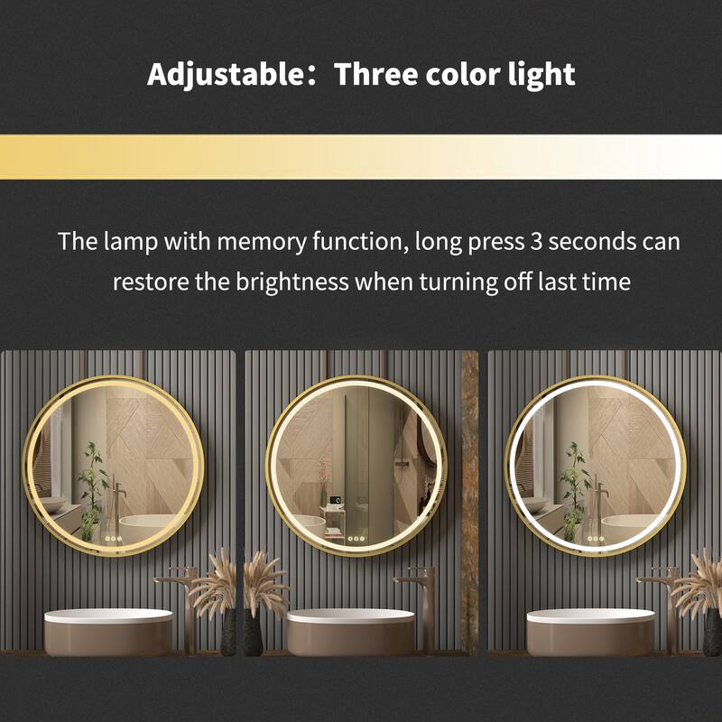 Smart Round LED Bathroom Mirror Light Frame Defogger Dimmable 3 Color