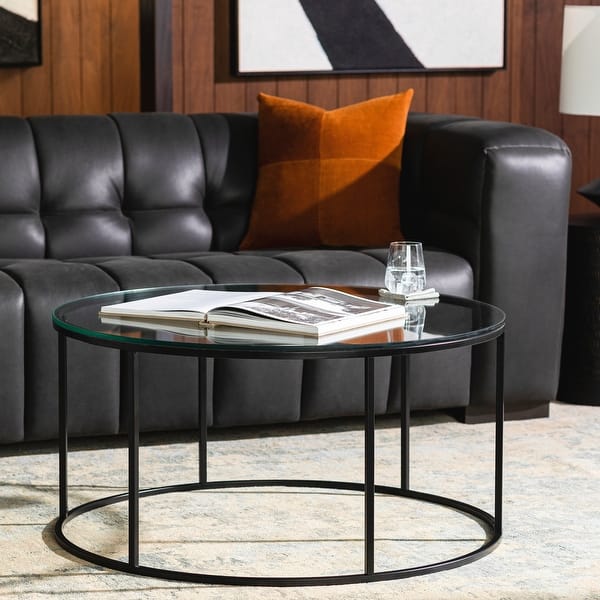 slide 2 of 4, Sedei Modern Round Mixed Material Frame Coffee Table Clear Glass
