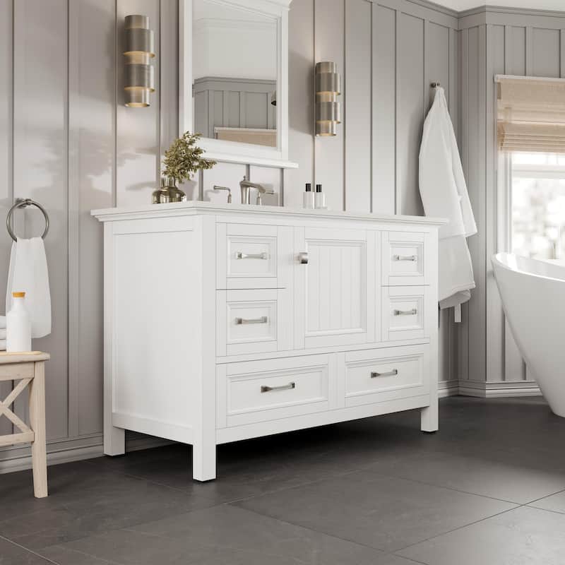 Eviva Britney 42"W x 22"D White Bath Vanity with Carrara Quartz Top