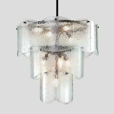 23-Inch Modern Glass Chandeliers, 3 Tiers 8-Light Farmhouse Hammered Stone Glass Chandelier Fixture for Living Room, Bedroom