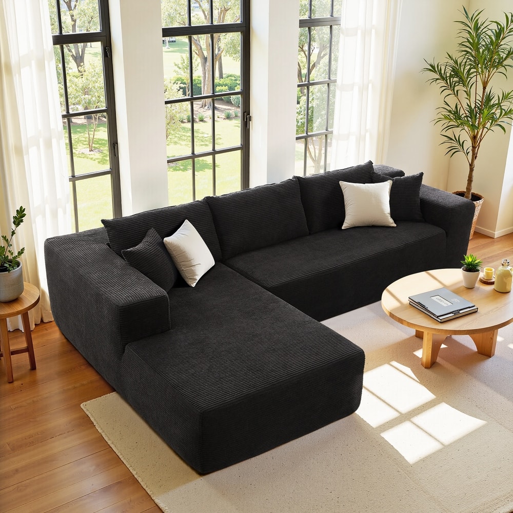 HOOOWOOO Modern L-Shaped Sectional Sofa Corduroy Upholstery Couch with Pillows