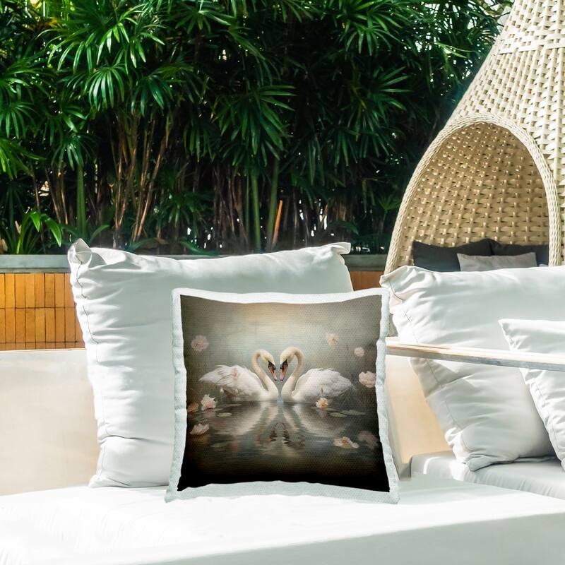 Stupell Romantic Swans in Floral Pond Printed Outdoor Throw Pillow Design by Arlington Prints