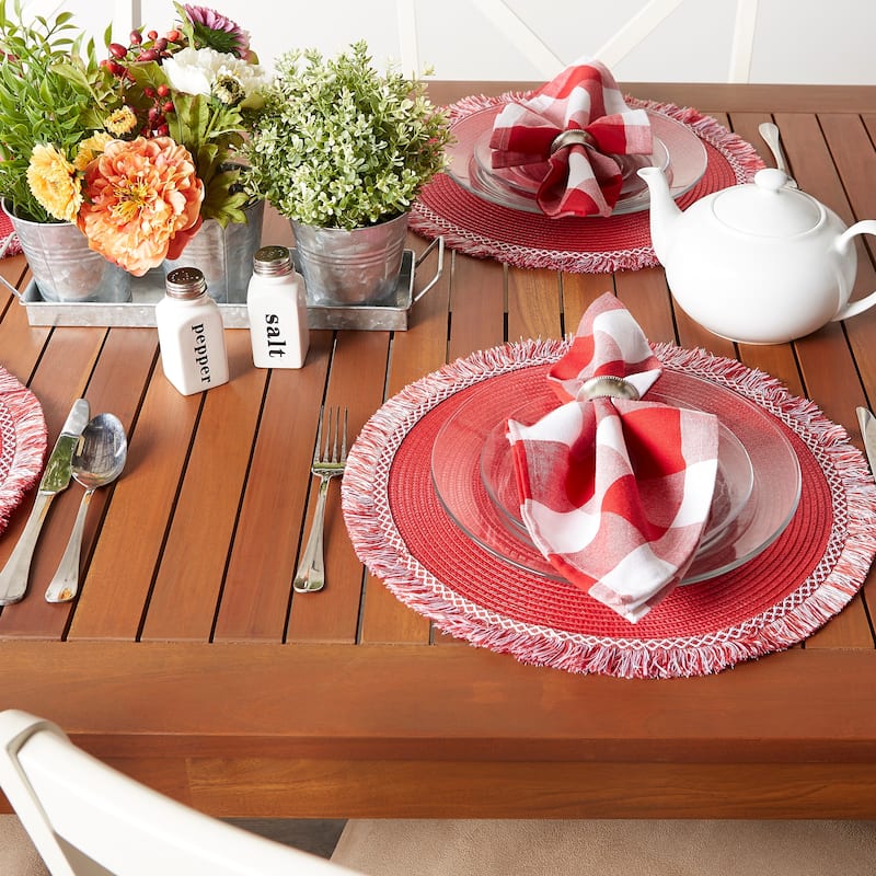 DII Nautical Blue Round Fringed Placemat Set/6