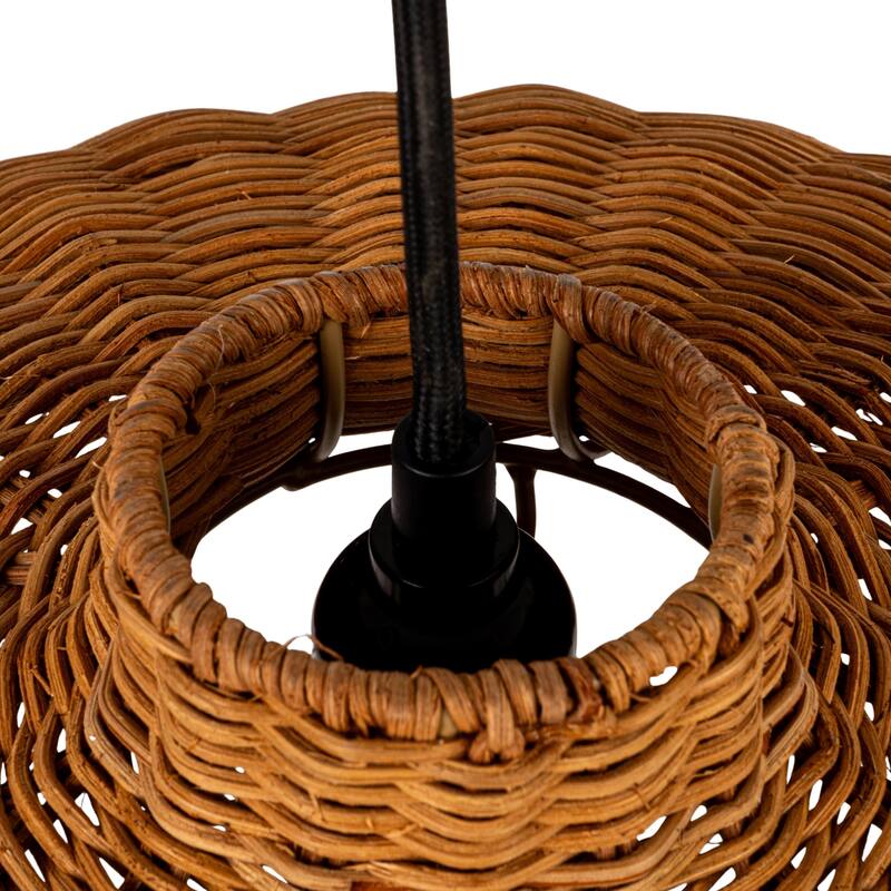 Hand-Woven Rattan Scalloped Pendant Lamp, Natural - 19.7"L x 19.7"W x 17.5"H