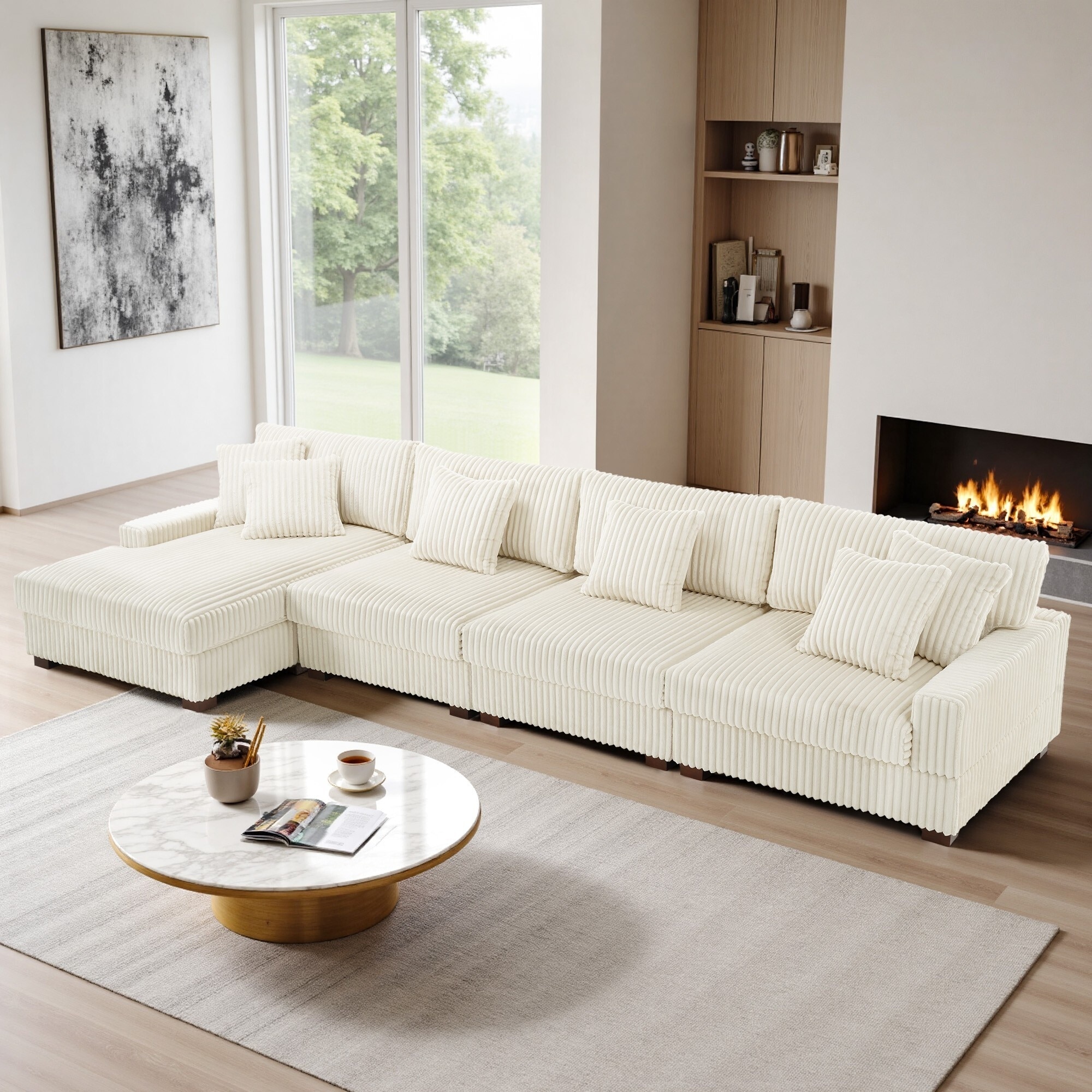 Cotton Flannel 3-Seat Modular Sectional Sofa with Chaise