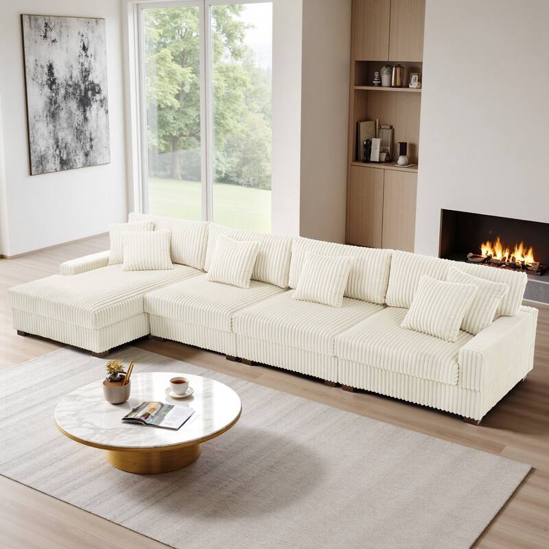 Cotton Flannel 3-Seat Modular Sectional Sofa with Chaise