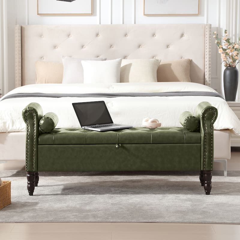 HOMYKA Storage Ottoman Bench with Rolled Arm