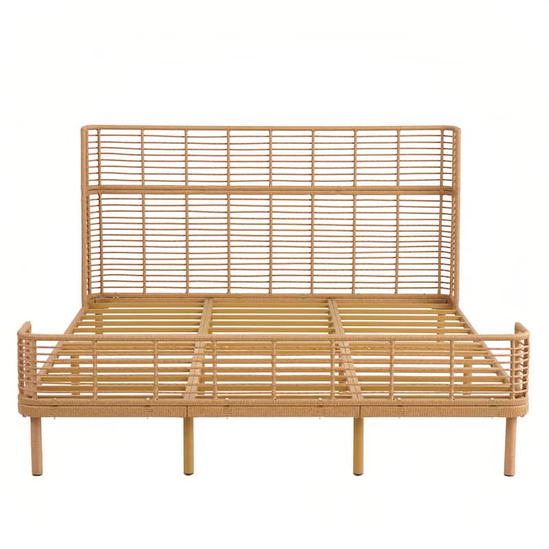 Christopher Knight Home - Marlowe Rattan Bed with Metal Frame and Wingback Design