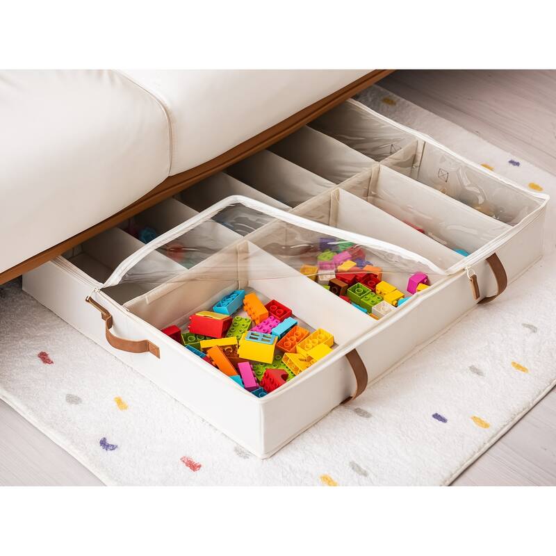 2-Pack Underbed Shoe Storage Organizer with Adjustable Dividers, 24 Pairs Fabric Shoe Storage Box - 30" W x 24.5" D x 5.25" H