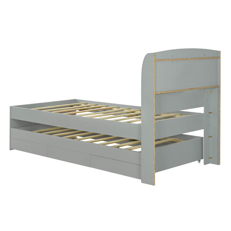 Twin XL Bed with LED Headboard, Charging Station, Trundle