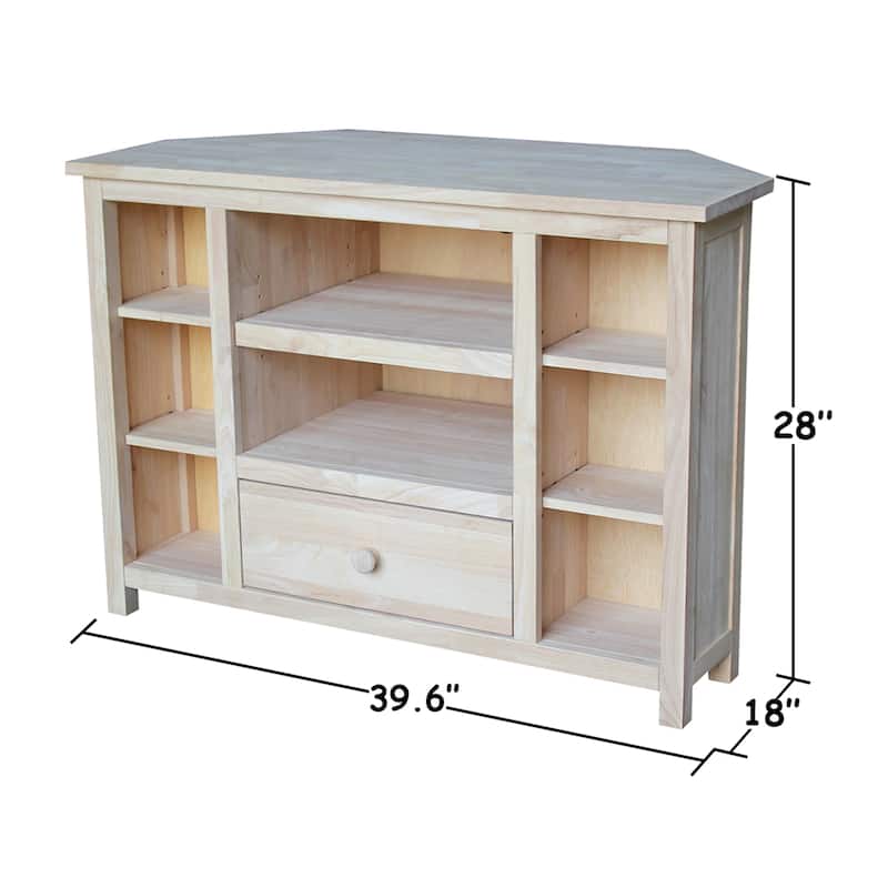 Solid Parawood Corner Entertainment Stand - 39"W x 18"D x 28"H