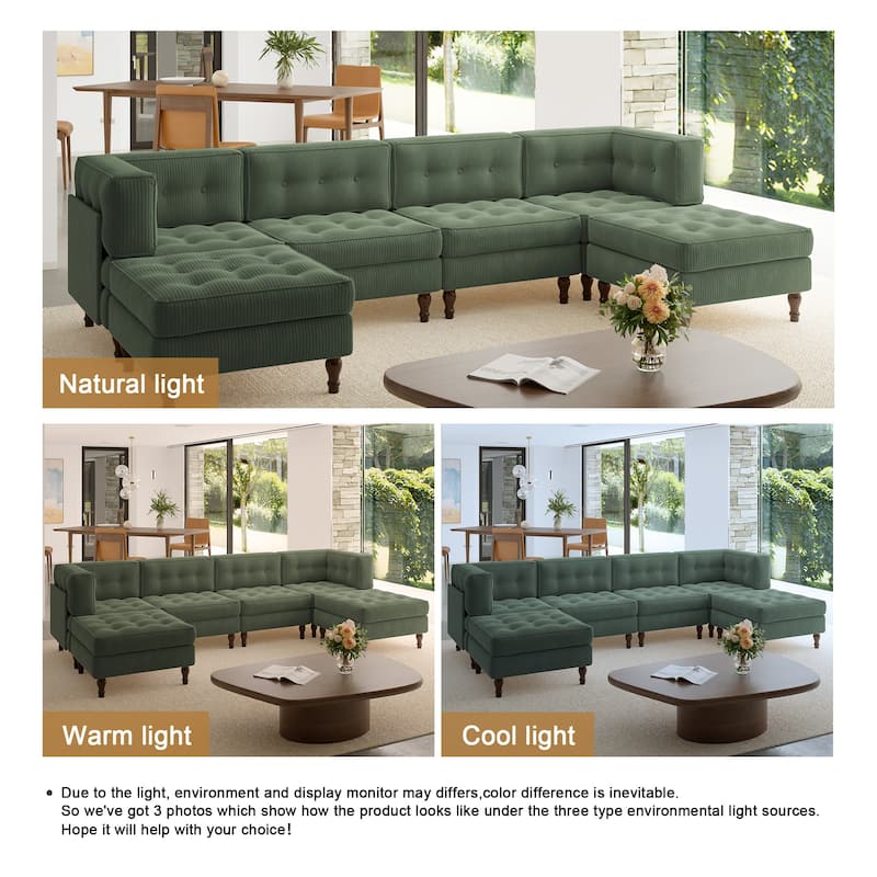 Oversized Modular Sectional Corduroy Fabric Tufted Sofa