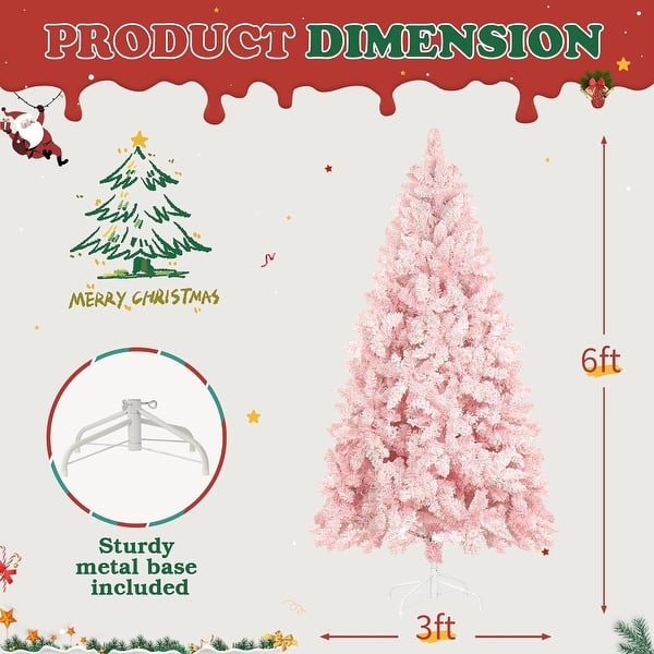 dimension image slide 3 of 8, 6ft or 7ft Artificial Snow Flocked Christmas Tree with Metal Stable Stand Base for Indoor and Outdoor Holiday Decoration