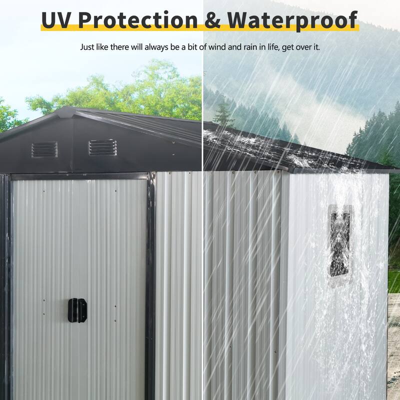 Rust-proof Metal Garden Shed with Lockable Sliding Door & Tilted Roof, Waterproof Storage Shed Tool Shed