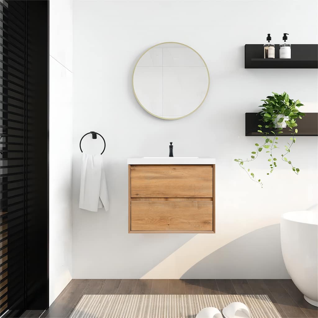 NebulaSky 30 in Wall Mounted Single Sink Bathroom Vanity with Top Combo Cabinet Vanity Set Invisible Handles