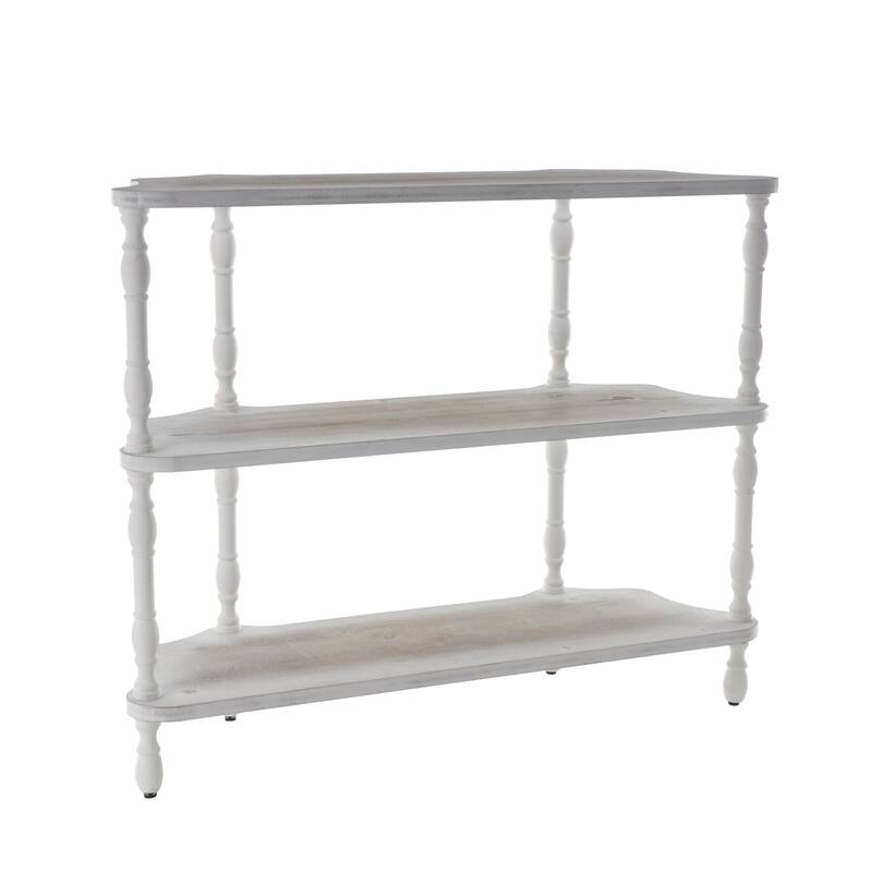 Wooden Washed 2 Shelf Shelving Unit with Turned Legs and Wavy Corners - White - Roche River Decor