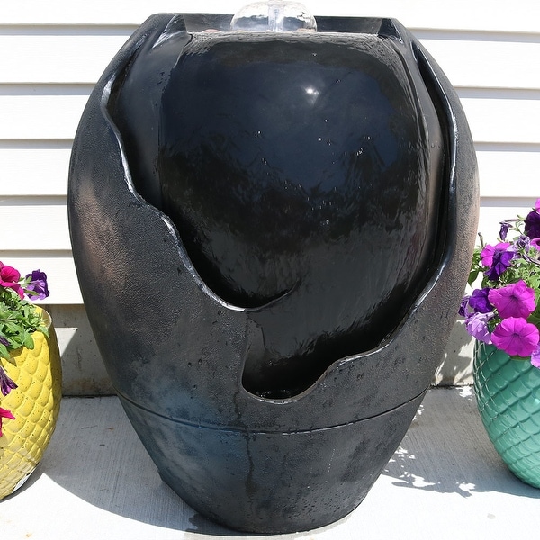 Sunnydaze Electric Raku Basin Outdoor Garden Water Fountain Feature - 28-Inch