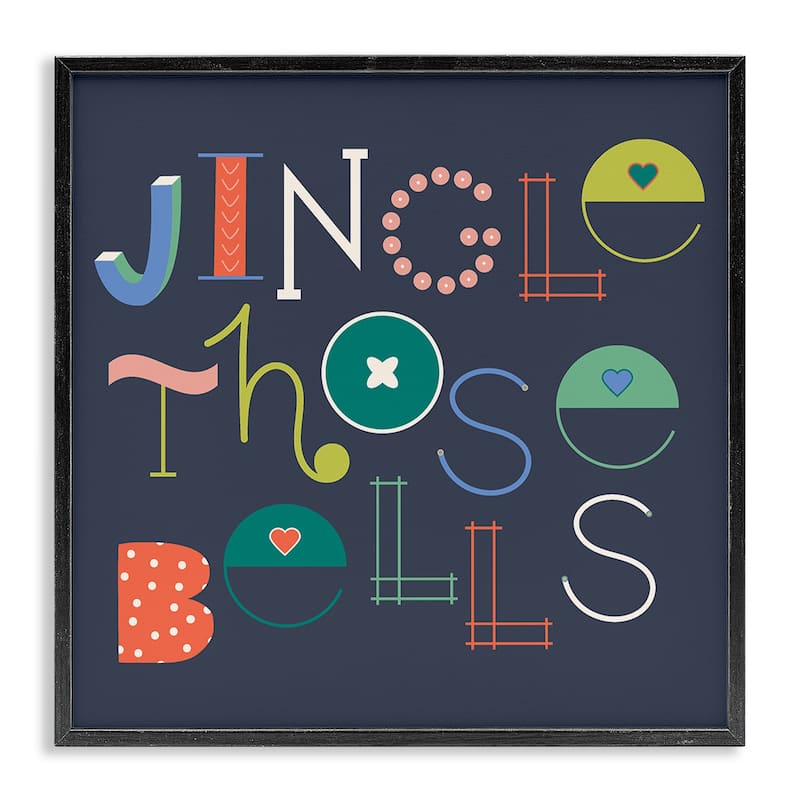 Stupell Eclectic Jingle Bells Phrase Framed Giclee Art Design By Sazerelli Designs - 12 x 12 - Black