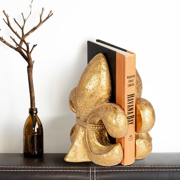slide 2 of 11, Decorative Fleur de Lis Bookends, Set of 2 9" - Gold