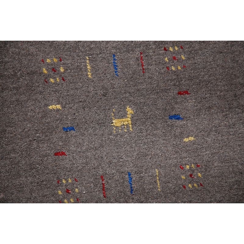 Tribal Gray Gabbeh Area Rug Hand-Knotted Wool Carpet - 9'4" x 12'1"